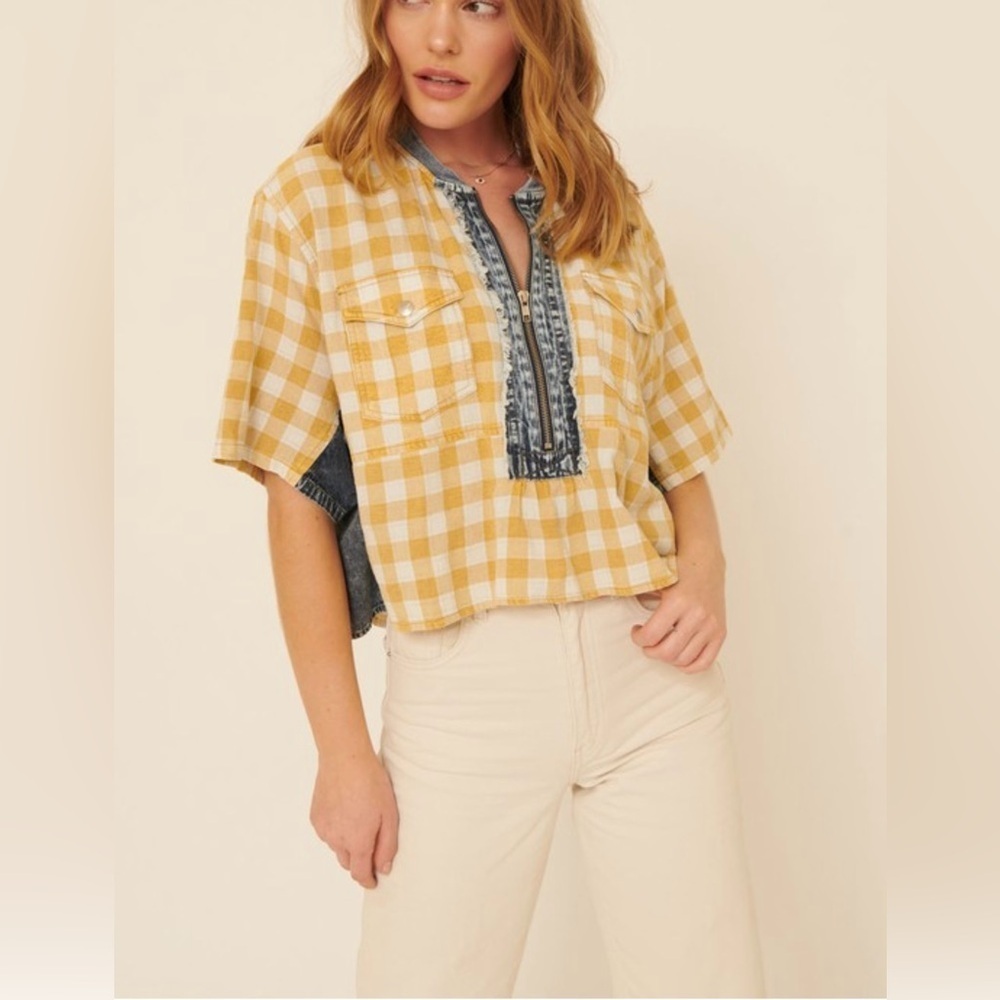 New Yellow Checkered denim Women's Top S M L PROMESA